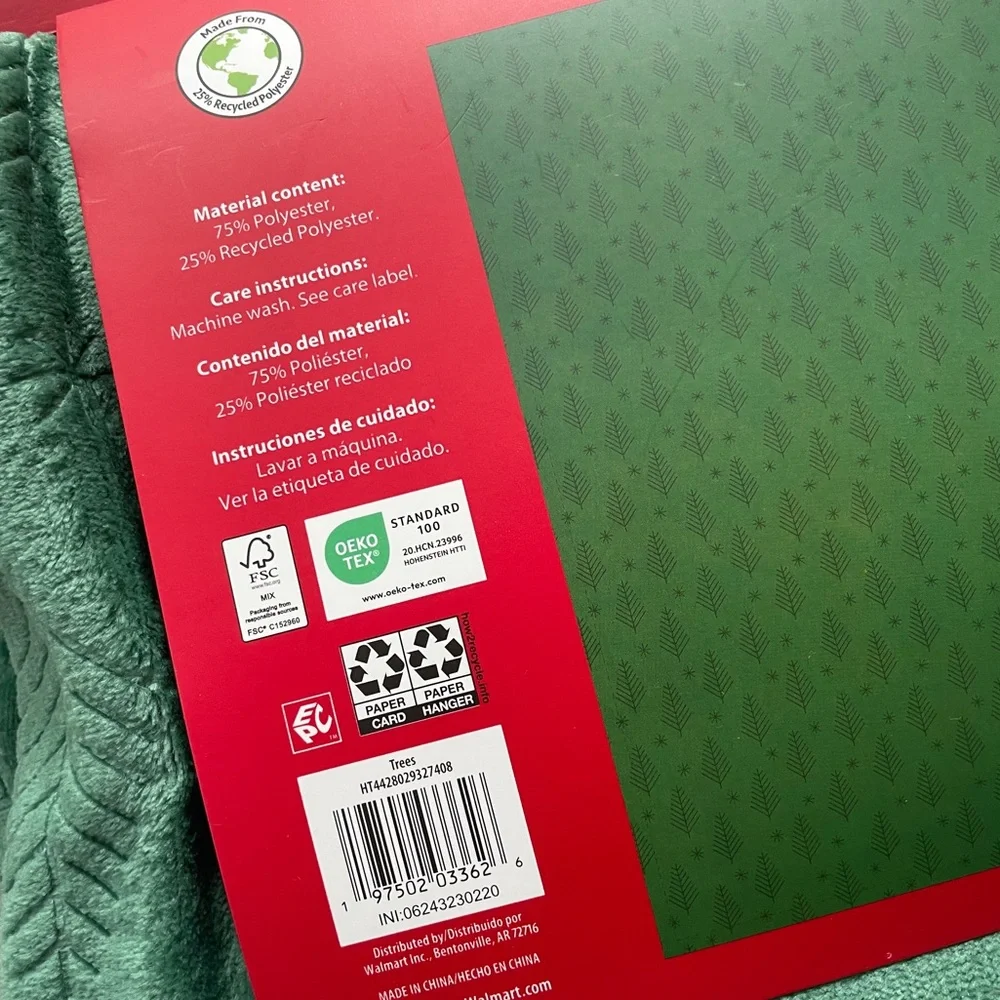 Holiday Time Green Velvet Plush Throw Blanket 50x60 NEW Christmas Tree Snowflake
